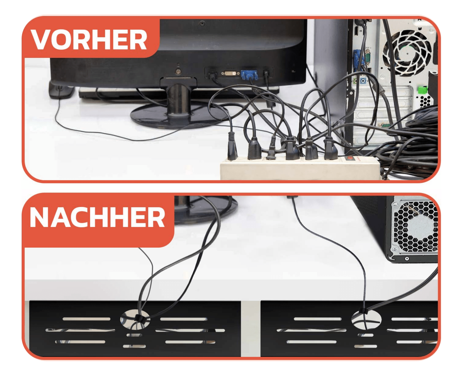 Vorher: Kabelsalat - Nachher: Ordnung mit KRAFTIGO